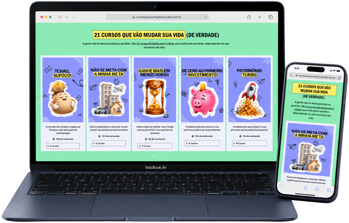 Cursos do Me Poupe+ em computador, tablet e celular